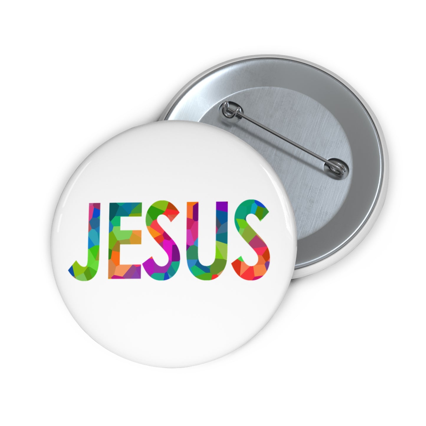 Jesus Button in Signature Rainbow on White
