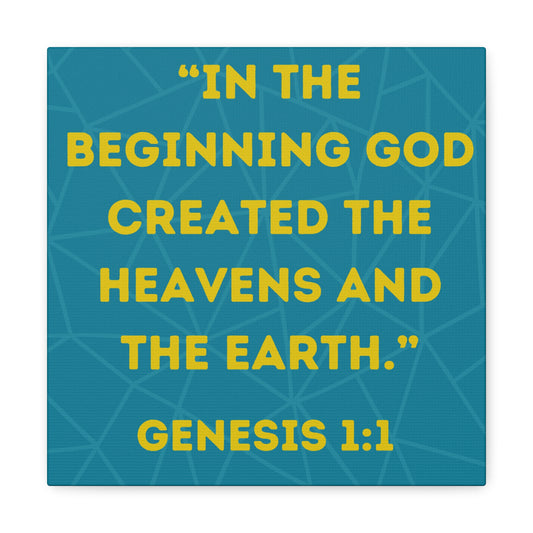 Genesis 1:1 Canvas Gallery Wrapped Painting, 12"x12" in Turquoise