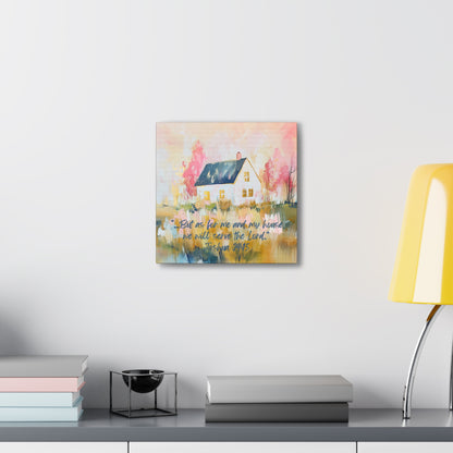 Me and My House Will Serve the Lord Canvas Wall Art - Blush