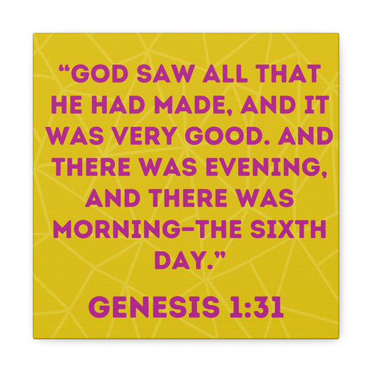 Genesis 1:31 Canvas Gallery Wrapped Painting, 12"x12" in Yellow